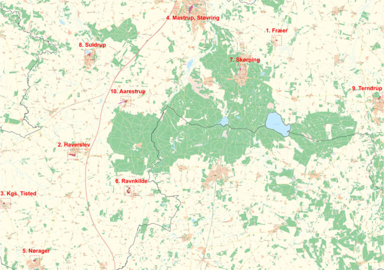 Oversigtskort over 10 Bioparker i Rebild kommune